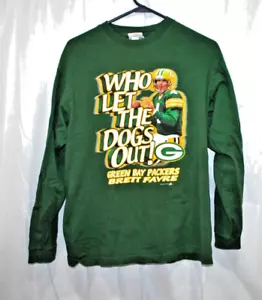 VTG Green Bay Packers Who Let The Dogs Out Brett Favre Size Large Green T-Shirt. - Picture 1 of 9