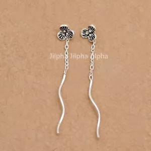 Pendientes enhebradores de plata de ley PEQUEÑA flor oreja hilo tirar a través de línea A1318 - Imagen 1 de 7