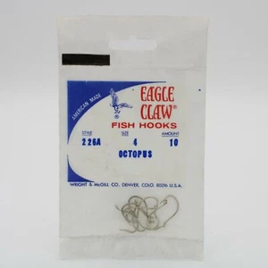 Eagle Claw 226A Octopus Fishing Hooks Nickel Size 4 10 Pack - Picture 1 of 2