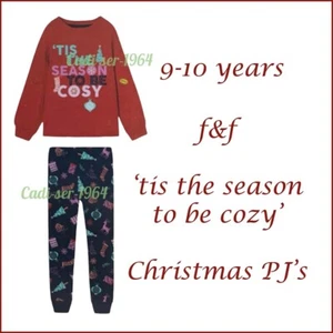 Christmas Pyjamas F&F Cosy 9-10 Years 'Tis The Season to be Cozy' Girls PJs NEW - Picture 1 of 24