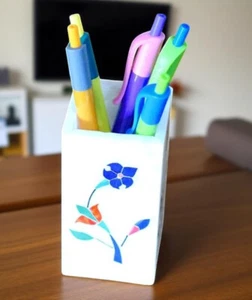 Organizador de papelería artesanal con soporte para bolígrafo de mármol blanco para uso de estudio y oficina - Imagen 1 de 6