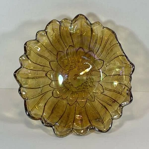 Vintage Indiana Carnival Glass Iridescent Amber Sunflower Marigold Glass Bowl - Picture 1 of 6