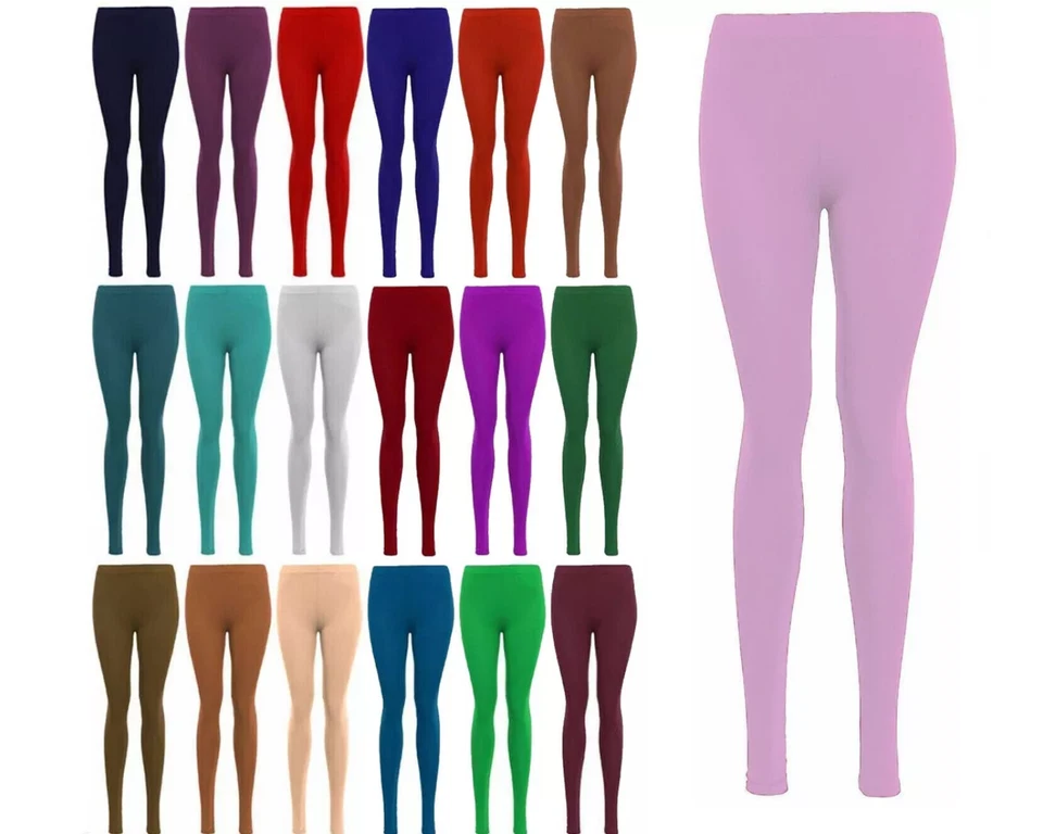 WOMEN'S LADIES PLAIN VISCOSE STRETCHY SOFT LEGGINGS WITH ELASTICATED WAIST - Image 1 of 1