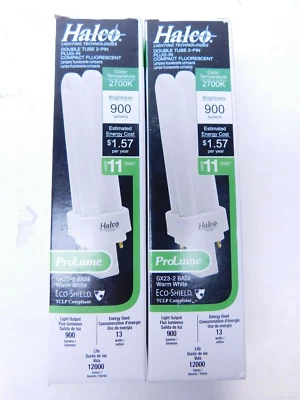 2! HALCO-PL13D-27-ECO - CFL Plug-In T4, GX23-2, 13  Watt, 2700 Kelvin, 900 Lu HR - Image 1 of 3