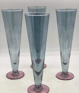 (4) Vintage Hollow Champagne Flutes Toasting Glasses Pink And Blue Iridescent - Picture 1 of 7