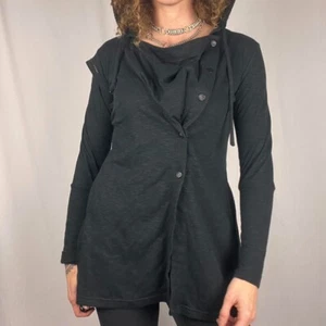 PSYLO Black Hooded Cardigan Jacket Top Belt Studs Organic Cotton Sz 2 UK 8 Alt - Picture 1 of 6