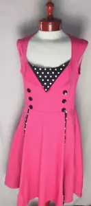 Abito swing Killleal rosa rockabilly anni 50 bianco e nero a pois bottoni retrò - Foto 1 di 12