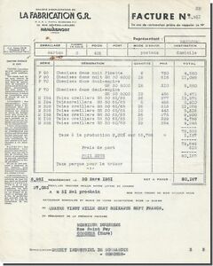 Rechnung - La Fabrication G-R Remiremont 1951