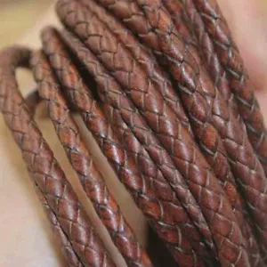 Cordoncino in vera pelle 1 m marrone intrecciato cordoncini tondi creazione gioielli - Foto 1 di 10