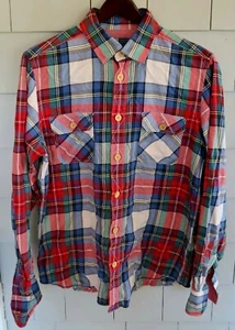 Men's BEN SHERMAN Button Front PLAID SHIRT, Medium - Checks Red White Blue - Picture 1 of 5
