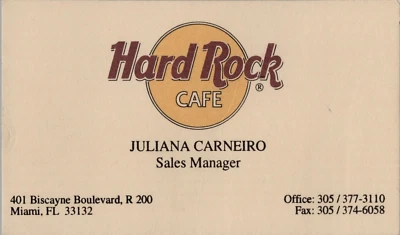 1980s Hard Rock Cafe Miami Business Card Sales Manager - Scrace - Image 1 of 2