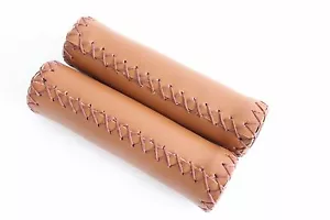 *PAIR OF BROWN TAN STITCHED HANDLEBAR GRIPS Vintage Retro LADIES BIKE Bicycle - Picture 1 of 11