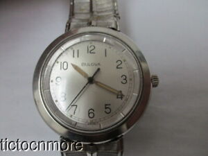 VINTAGE BULOVA M9 WATCH CHAPTER RING DIAL MENS SILVER DIAL STAINLES STEEL 34mm