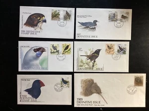 NZ 1985-89 Birds Definitives FDCs to $10 set x 6 (NZF1120#10) - Picture 1 of 1