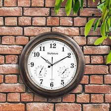 Large Outdoor Clock, 45cm Waterproof Garden Clock with Thermometer and
