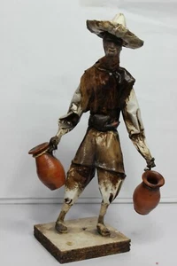 VTG Mexican Folk Art Paper Mache Figurine Old Man Carrying Jugs Clay 12"  - Picture 1 of 11