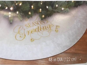 Season Greeting White Plush Christmas Tree Skirt 48" New  - Picture 1 of 5