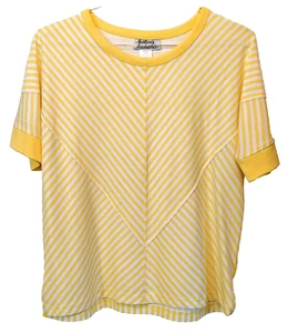 Yellow White Strips Knit Top Cotton T-Shirt Short Sleeve ANTHONY RICHARDS Sz SP - Picture 1 of 9
