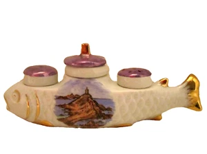vintage souvenir porcelain fish caddy salt pepper. Ajaccio Corsica Made France - Picture 1 of 6