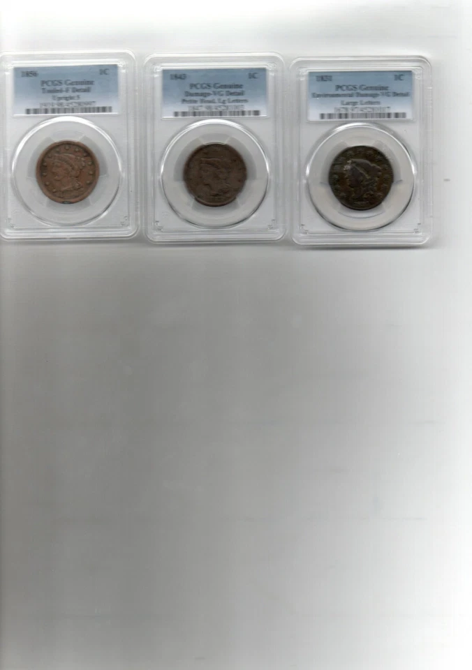 Lot Of 3 Large Cents 1856, 1843,1831 PCGS - Image 1 of 2