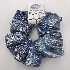 Handmade Women's Scrunchies Blue Holographic Foiled Tricot Hair Tie Size Jumbo - Picture 1 of 3
