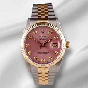 Rolex Datejust 36mm 18k Yellow Gold & Steel Fluted Pink Diamond Dial Watch 16013 - Picture 1 of 11