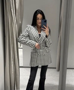 ZARA DAMEN NEU ZWEIREIHIGER STRUKTUR HAHNENTRITT BLAZER GRÜN 8326/114 S - Bild 1 von 7