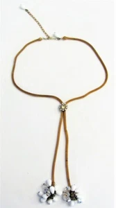VTG 1960's Gold Tone Mesh Long Bolo Lariat Necklace Rhinestone White Clear Beads - Picture 1 of 6