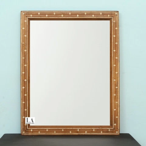 Home Decor Brown Wood Bone Inlay Mirror Frame Antique Design Wood  Mirror Frame Cover