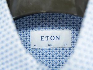 Eton Slim Poplin Blue Floral Long Sleeve Button Down Shirt Size 42 / 16.5 - Picture 1 of 7