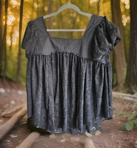 New Free People Black Lace Gauze Gothic Vintage Witchy Blouse Sz Large - Picture 1 of 4