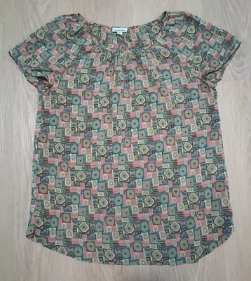 Top túnica STEVEN ALAN seda algodón gasa transparente retro años 60 psicodélico oliva S Foto 1 de 4