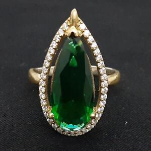 Deco 3.70ctw Emerald & White Sapphire 14K Yellow Gold 925 Silver Ring Size 10