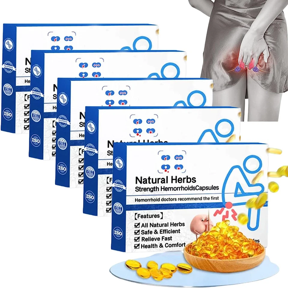 Cápsulas de hemorroides de fuerza herbal natural Heca alivio picazón ardor dolor 5X Foto 1 de 4