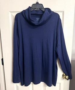 NUEVO CON ETIQUETAS LL Bean Talla 3X Azul Marino Cuervo Algodón Pima Capucha Cuello Manga Larga Camiseta - Imagen 1 de 9