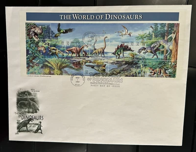 #3136, a-o DINOSAURS  Pane of 15 SPLIT  on 2 LARGE  FDC's ARTCRAFT - Image 1 of 2