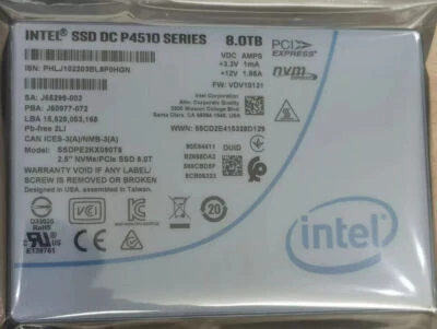 8TB Intel SSD P4510 Series DC NVME U.2 2.5" SSDPE2KX080T8 Solid State Drive - Image 1 of 2