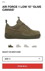 Size 11 - Nike Air Force 1 Low '07 Olive Canvas