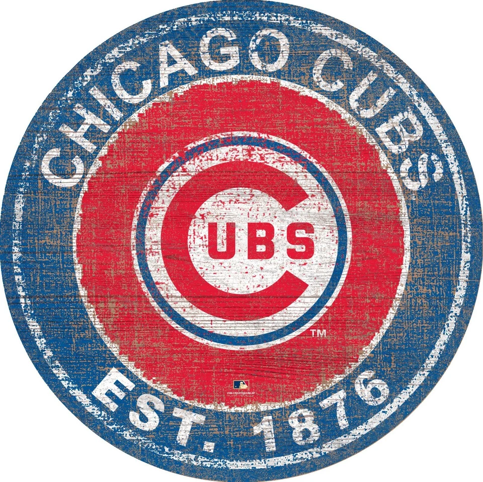 Chicago Cubs Sign Round Distressed Historic Throwback Sign 24" Diameter - Image 1 of 1