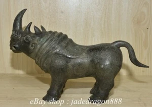 13,2 Zoll alter chinesischer gemarkt Bronze Ware Ständer Tier Nashorn Nashorn Skulptur - Bild 1 von 19