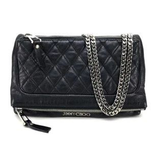 JIMMY CHOO Quilted Leather Chain Crossbody Shoulder Bag Black - Picture 1 of 10