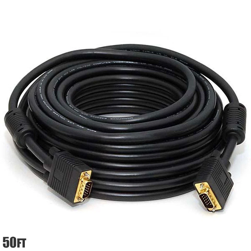 50FT VGA SVGA HD15 Male to Male Monitor Video Cable PC Laptop Gold Plated CL2 - Image 1 of 2