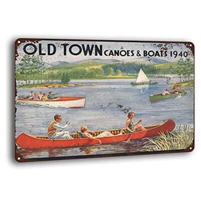 AHEMOLY 1940 Old Town Canoes & Boats Vintage Metal Sign Wall Decoration Garage Shop