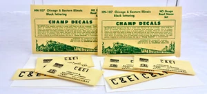 CHAMP HO SCALE HN-107 CHICAGO & EASTERN ILLINOIS BLACK LETTERING DECAL 2-PACK - Picture 1 of 2