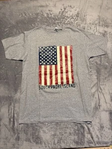 South Padre Island Texas TX T-Shirt grau amerikanische Flagge Herren Größe Large " - Bild 1 von 5