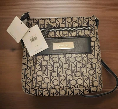 Nuevo con etiquetas Bolso Bandolera Calvin Klein Logo Jacquard CK Monograma Tostado Negro Cartera  Foto 1 de 4