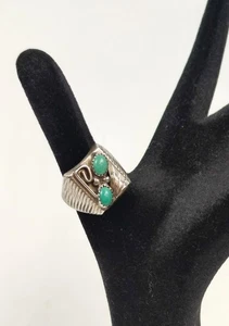 schwerer Herren Damen Ring Punze Sterling T Silber 2x Türkis Indianer Navajo ? - Bild 1 von 12