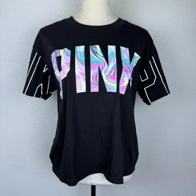 Camiseta Victoria's Secret ROSA Negra Tie Dye Logo Informal Gráfico Manga Corta Foto 1 de 4