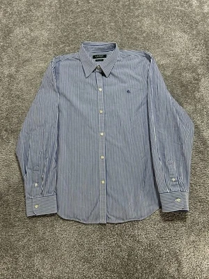Camisa feminina Lauren Ralph Lauren sem ferro XL listras azuis brancas algodão botão para cima - Imagem 1 de 4