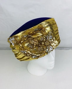 VTG Women's Doeskin Felt Hat 100% Wool Geo W Bollman Purple Gold Sequins Oshun - Picture 1 of 10